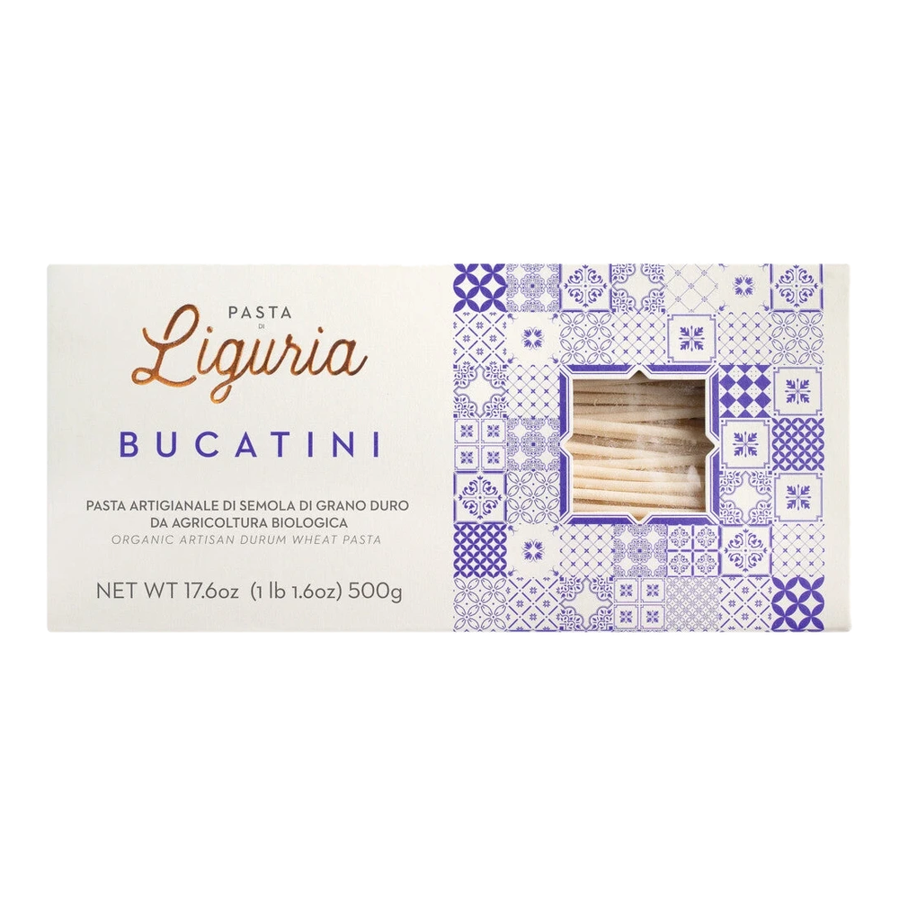 Bucatini Bio, long hollow noodles from Italy. Thicker pasta with a fine channel in the middle, from organic farming.