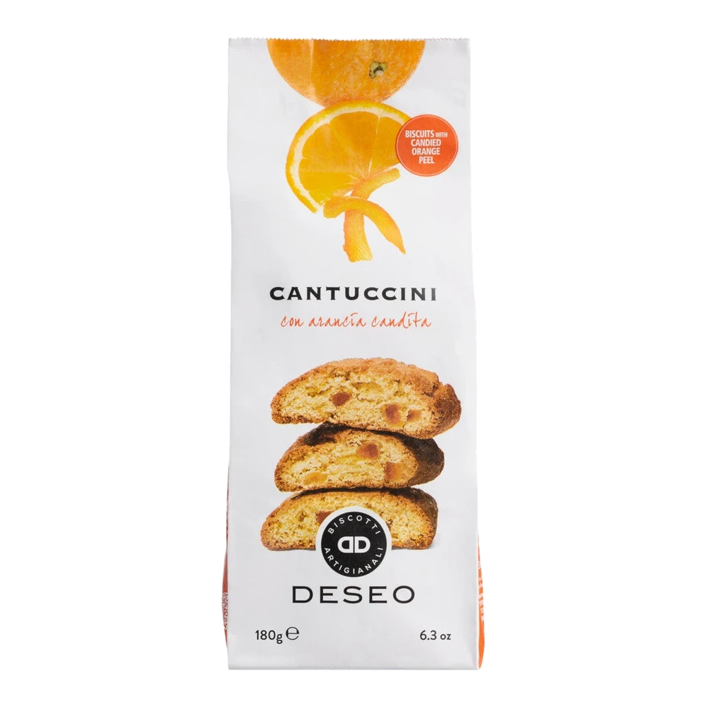DESEO Cantuccini arancia candita – Tuscan almond cookies with candied oranges in a bag