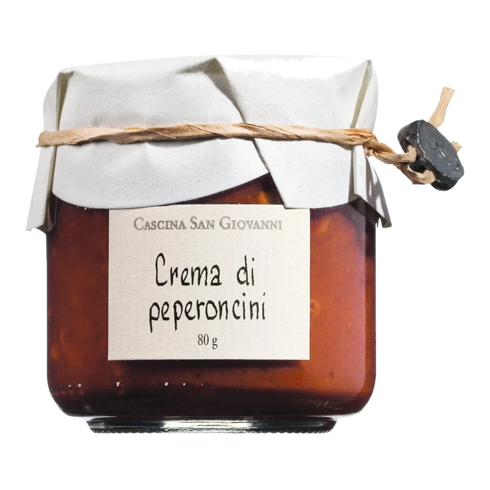 Cascina San Giovanni Crema di peperoncini – red cherry pepper cream in a jar, spicy-fruity