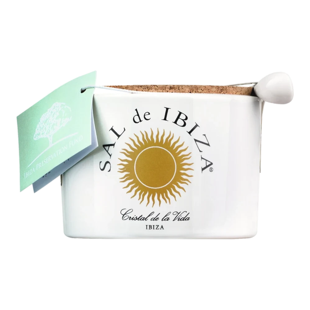 Fleur de Sel Isla Blanca von SAL de IBIZA im weißen Keramiktöpfchen, Kräutersalz