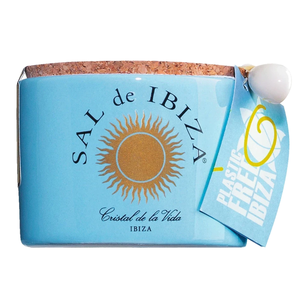 Sal de Ibiza Fleur de Sel Mar Blau Bio – Meersalz mit schwarzem Knoblauch in weißer Dose, 100 g
