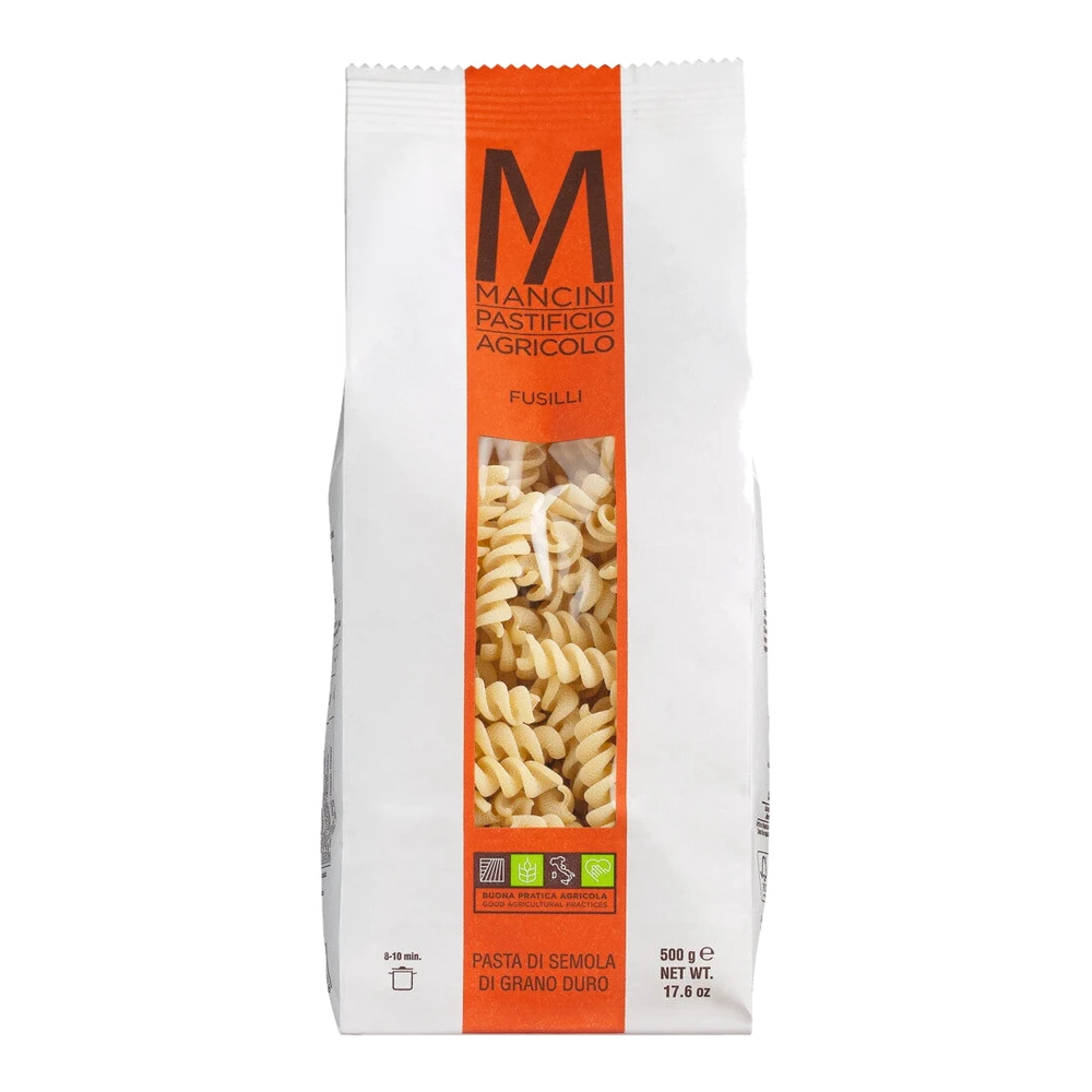 Fusilli from Italy in spiral shape – twisted pasta that absorbs sauces particularly well.