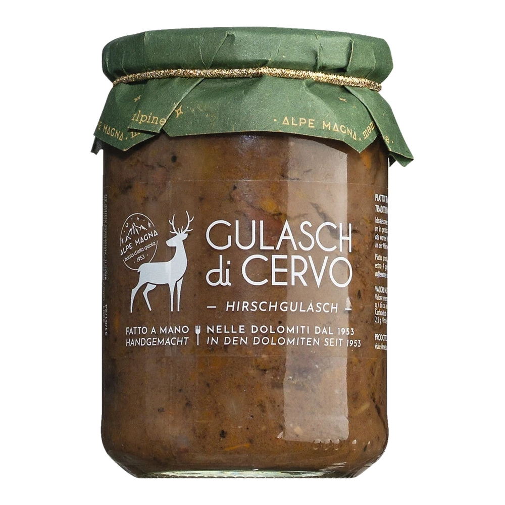 Alpe Magna Gulasch di cervo – jar with dark braised venison goulash from the Dolomites