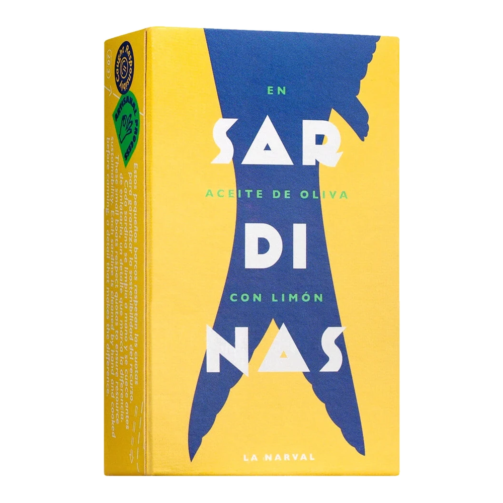 La Narval sardines in olive oil with lemon – tin with maritime narwhal motif, Iberian preserve