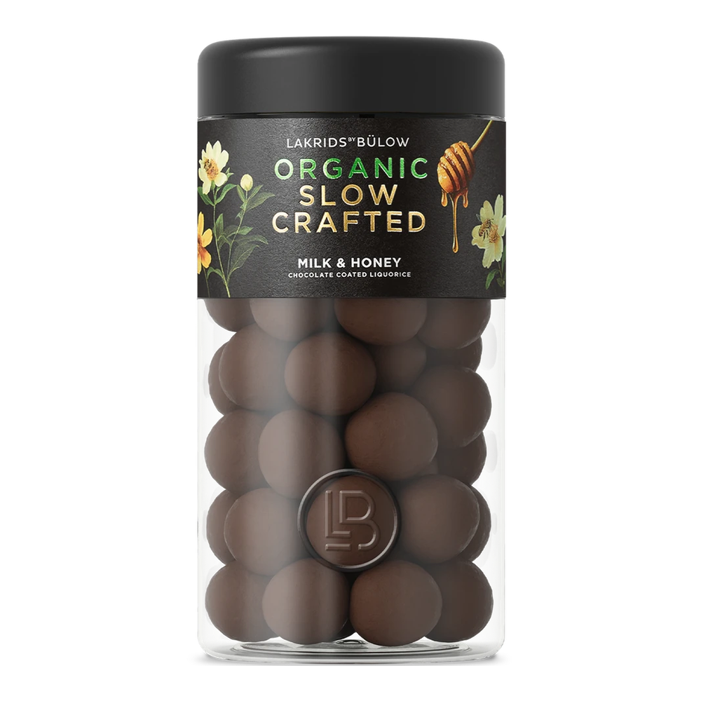 Lakrids by Bülow MILK & HONEY – black liquorice pieces with sugar coating in elegant packaging