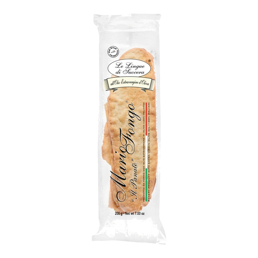 Mario Fongo Lingue di suocera – hauchdünne, knusprige Teigblätter aus dem Piemont, traditionell als Brot-Alternative.