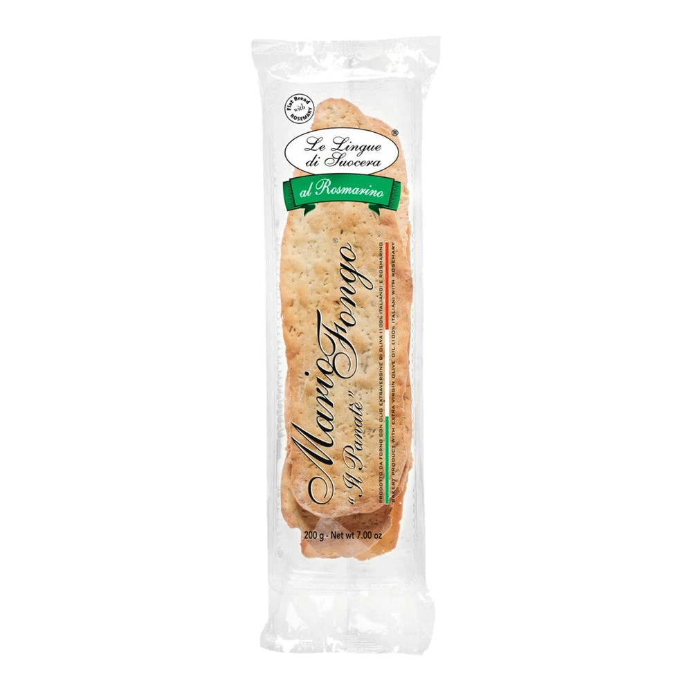 Mario Fongo Lingue di suocera con rosmarino – long, thin puff pastry sticks with rosemary