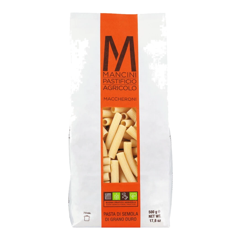 Maccheroni – short, smooth tube pasta from Southern Italian tradition, ideal for creamy or chunky sauces.
