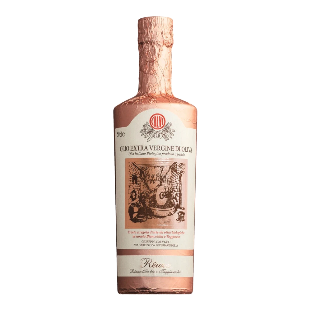 Olio extra vergine Reuza Bio, Ligurian organic olive oil from Biancolilla and Taggiasca, in a glass bottle