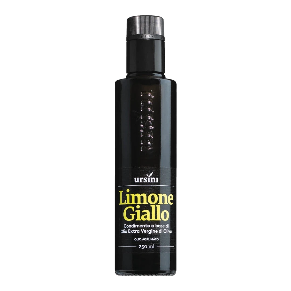 Olio Limone Giallo by Giuseppe Ursini – extra virgin olive oil with lemon, cold-pressed, in a glass bottle