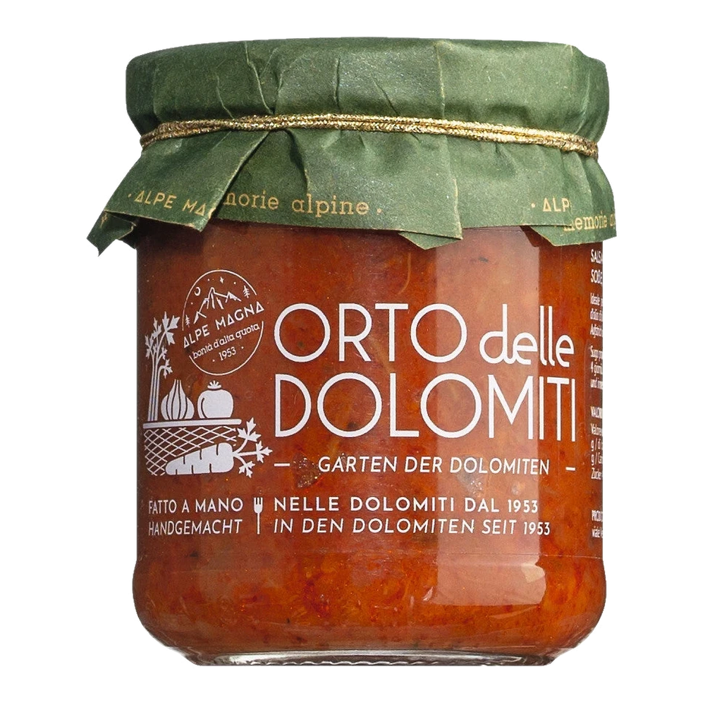 Alpe Magna Orto delle Dolomiti – jar with tomato-vegetable salsa from northern Italy, spreadable