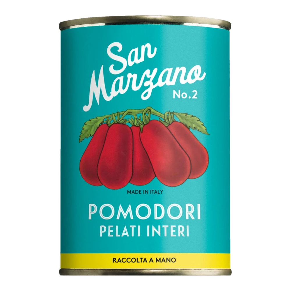 Solania Pomodori pelati di San Marzano 2 Vintage – whole peeled San Marzano tomatoes in a can with retro vintage label.