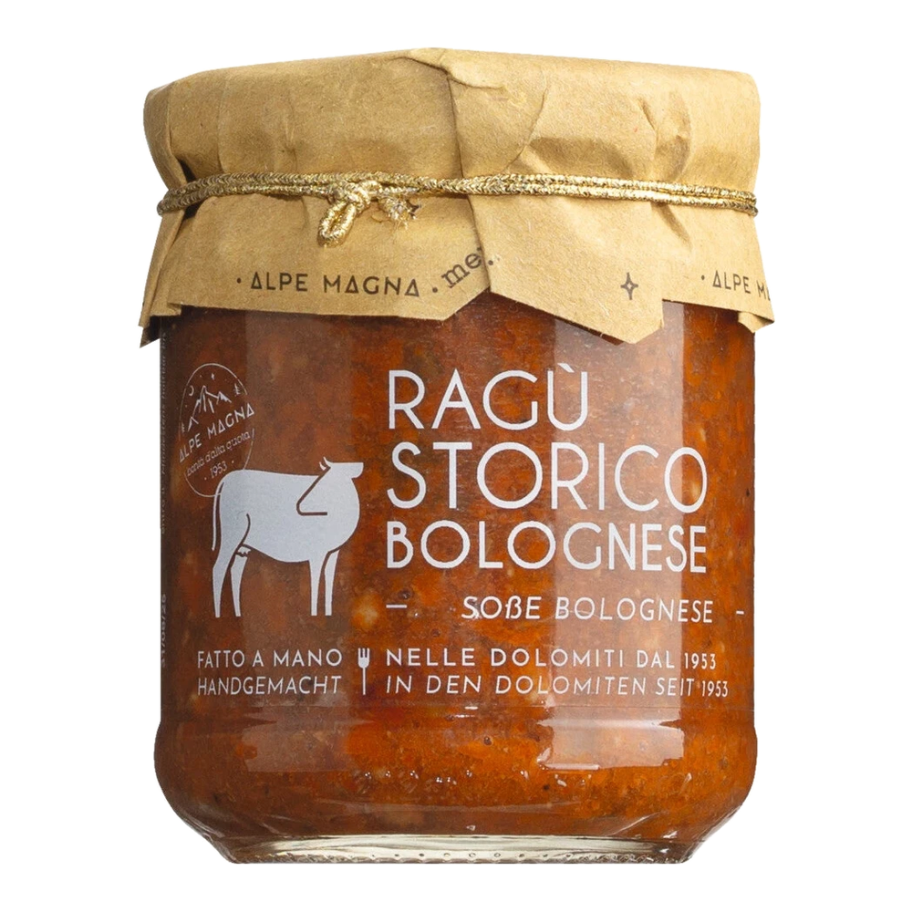 Macelleria Simonetto Ragù Storico Bolognese – Glas mit klassischer Fleischsauce aus Rind, Schwein, Gemüse und Rotwein.