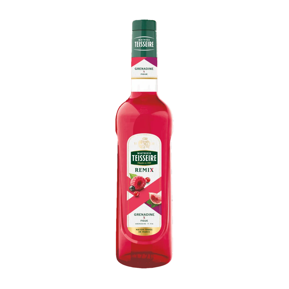 Flasche Mathieu Teisseire Remix Grenadine & Feige Sirup mit rotem Etikett