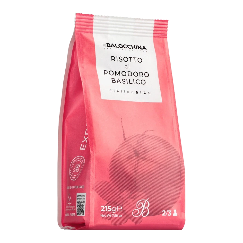 Risotto-Mischung mit getrockneten Tomaten und Basilikum in Packung – Risotto pomodoro e basilico