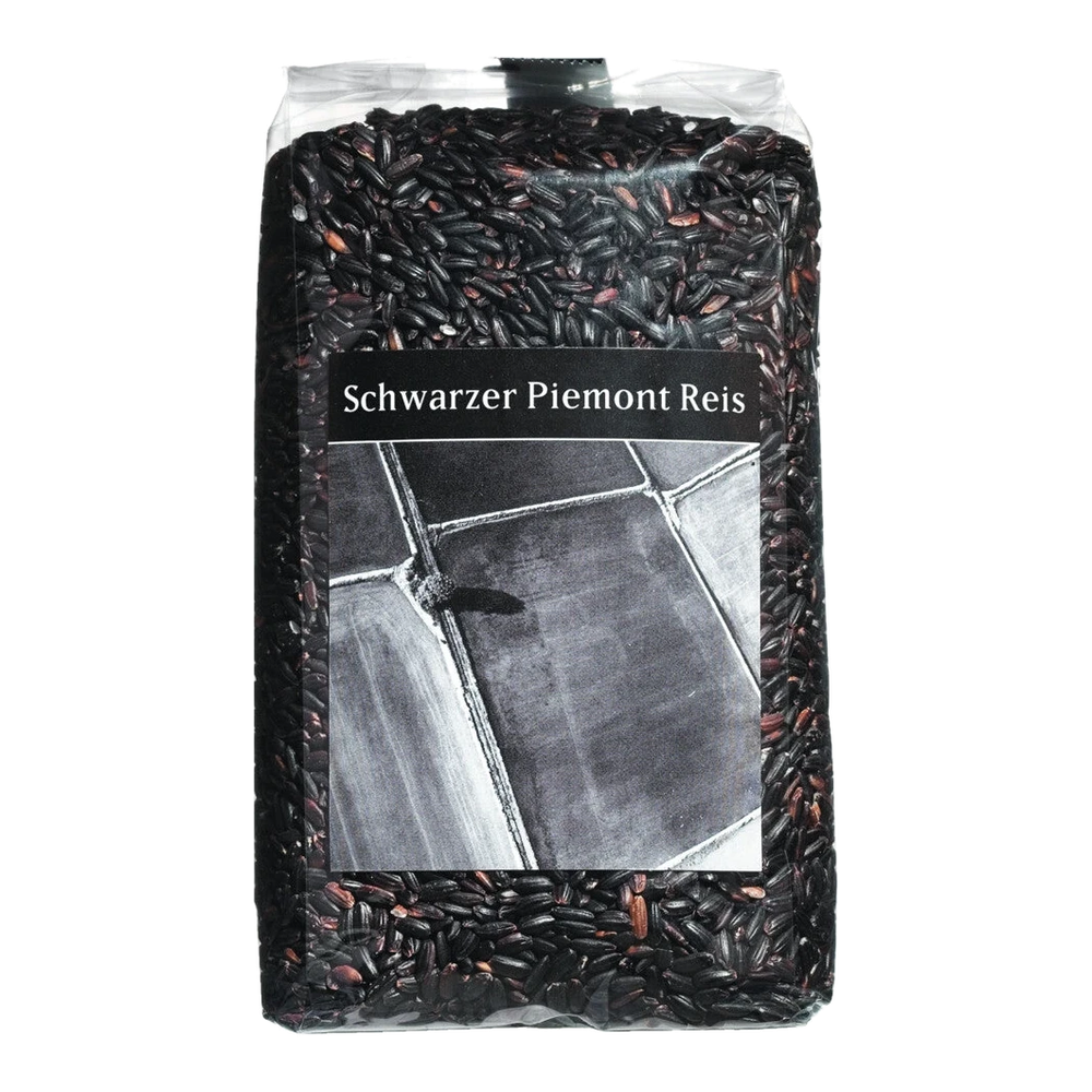 Viani black Piedmont rice, Venere variety, in a black pack with product labeling