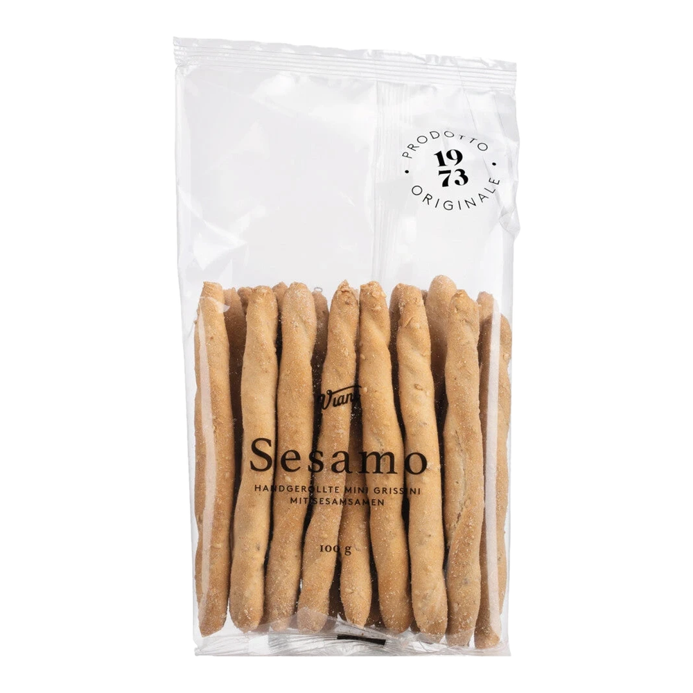 Antonio Viani SESAMO Mini Grissini mit Sesam, 100g – kleine knusprige Brotstangen aus Italien mit Sesam