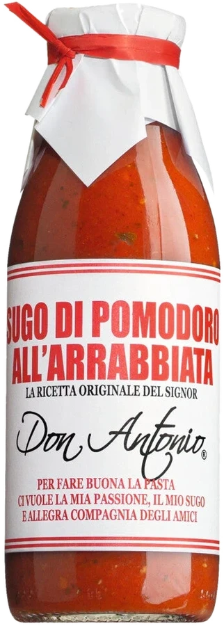Jar of Sugo all'arrabbiata with peperoncini from the Abruzzo region, spicy Italian tomato sauce