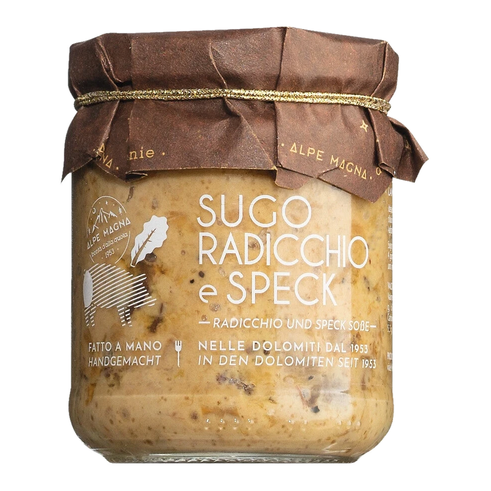 Alpe Magna Sugo radicchio e speck – creamy pasta sauce with radicchio, speck, cream, and whole milk in a jar