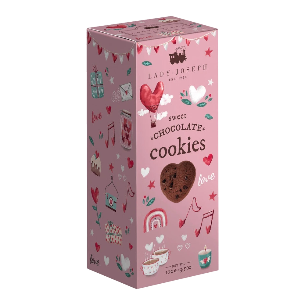 Lady Joseph Sweet Love Cookies – herzförmige Schokoladenkekse mit Kakao-Nibs in einer Packung.