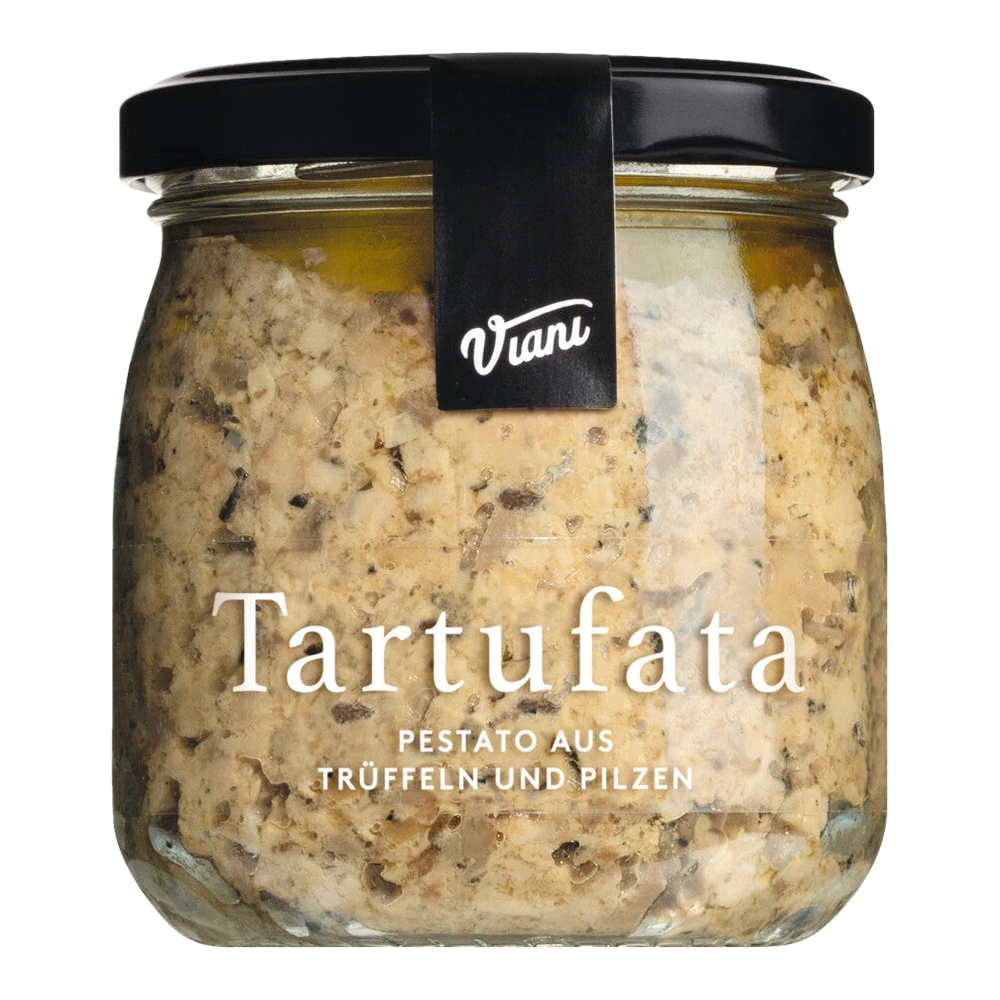 Jar of Tartufata – Pestato di funghi misti e tartufo with mushrooms and truffles in olive oil