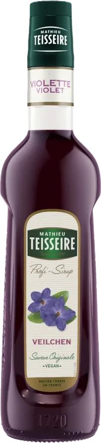 Bottle of violet syrup by Mathieu Teisseire with a purple label