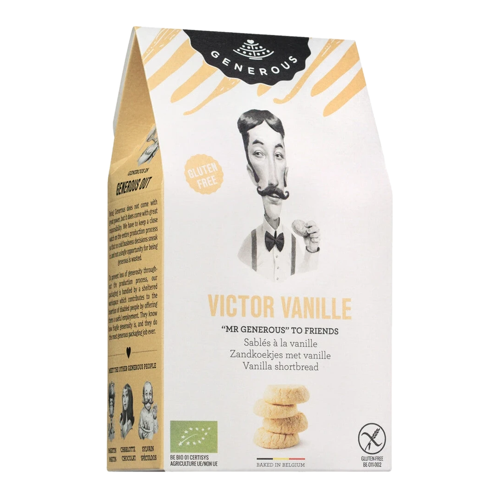 Generous SA Victor Vanille – bio-zertifizierte, glutenfreie Butterkekse mit echter Vanille in einer Packung.