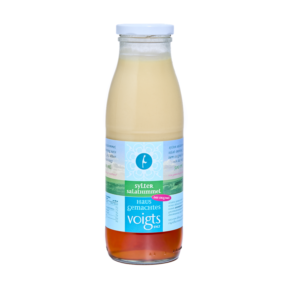Voigts Sylt Salathimmel, Salatdressing, 0,5-Liter-Flasche mit Etikett im Insel-Design