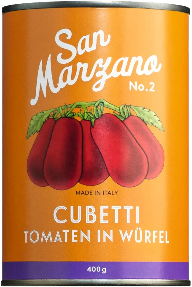 Solania Cubetti Vintage – gewürfelte San-Marzano-Tomaten in Tomatensauce, in einer Konservendose
