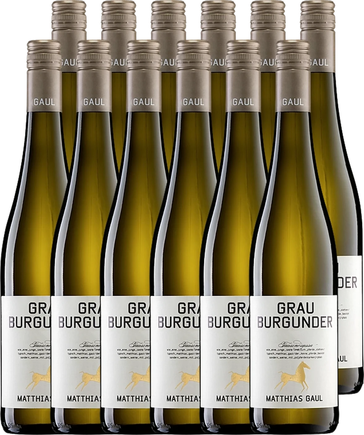 Zwölf Flaschen Matthias Gaul Grauburgunder Pfalz, zusammengestellt als Sparpaket.