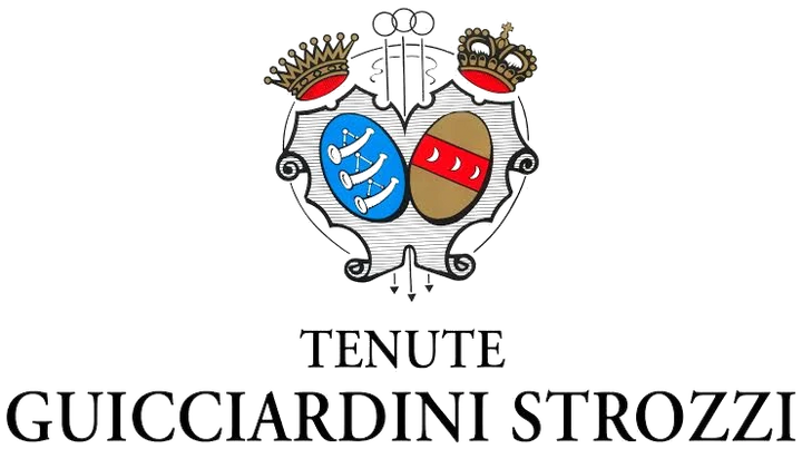 Wappenlogo von Tenute Guicciardini Strozzi mit zwei Kronen und blau-braunem Schild