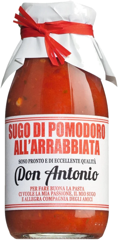 Glas Sugo all'arrabbiata mit Peperoncini und Petersilie, rote Tomatensauce, fertige Pasta-Sauce