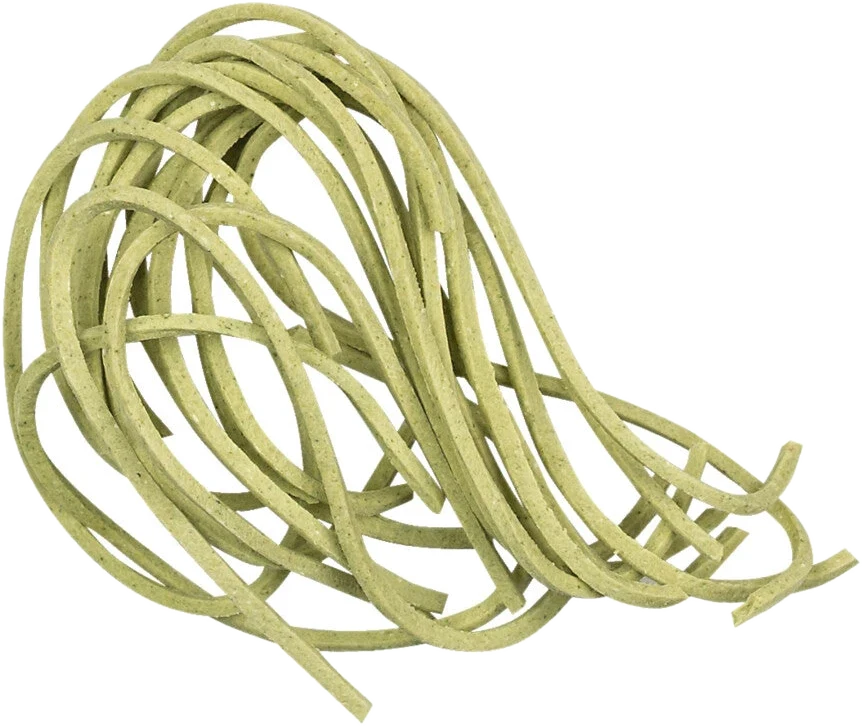Grüne Bio-Taglierini verdi aus Hartweizengrieß mit Spinat, schmale italienische Pasta in Packung
