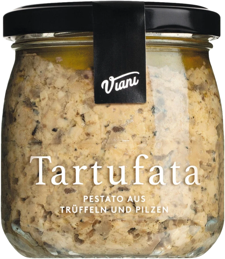 Glas Tartufata – Pestato di funghi misti e tartufo mit Pilzen und Trüffeln in Olivenöl