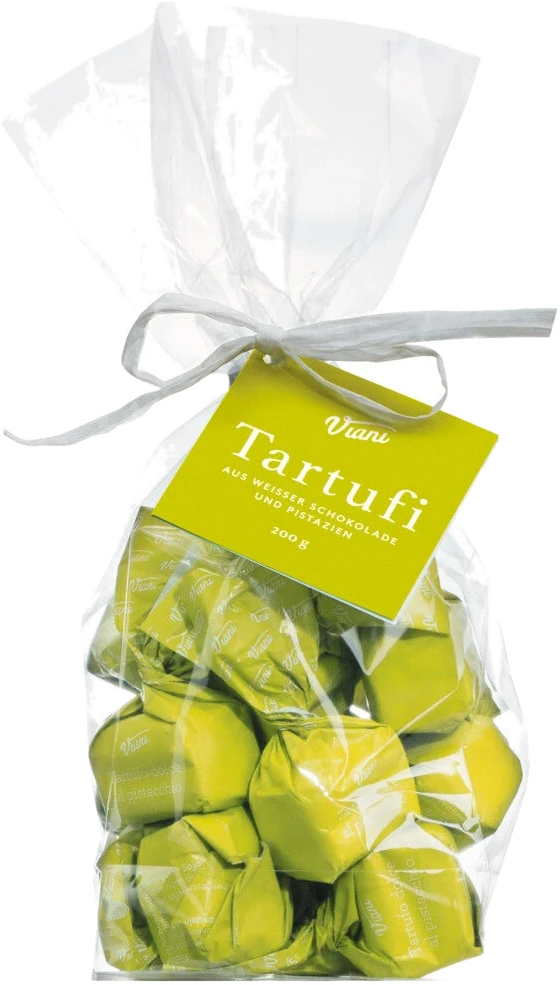 14 grüne Pistazien-Trüffelpralinen in durchsichtigem Geschenkbeutel, Tartufi dolci al pistacchio