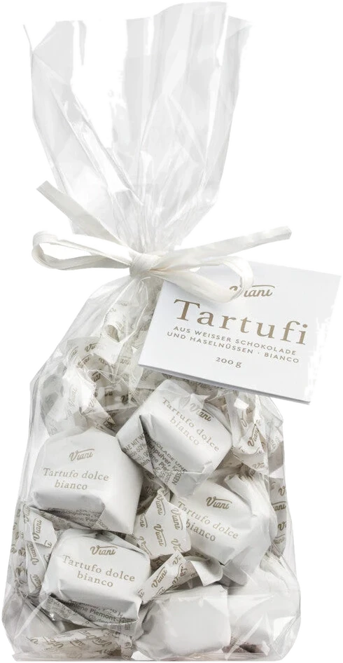 Tartufi dolci bianchi classic edition – 14 weiße Trüffelpralinen mit Haselnuss und Vanille im Geschenkbeutel