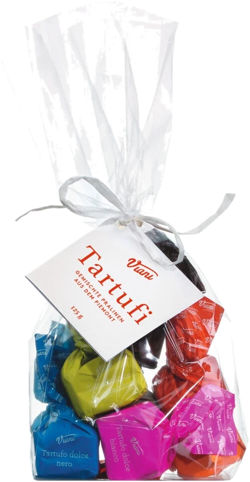 Gemischte Tartufi-dolci-Tüte mit 9 Sorten italienischer Schokoladen-Trüffel, ummantelt mit Kakao, Kokos und Pistazien