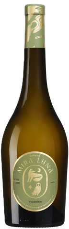 Domaine Mira Luna Viognier White, helle Weißweinflasche mit Etikett