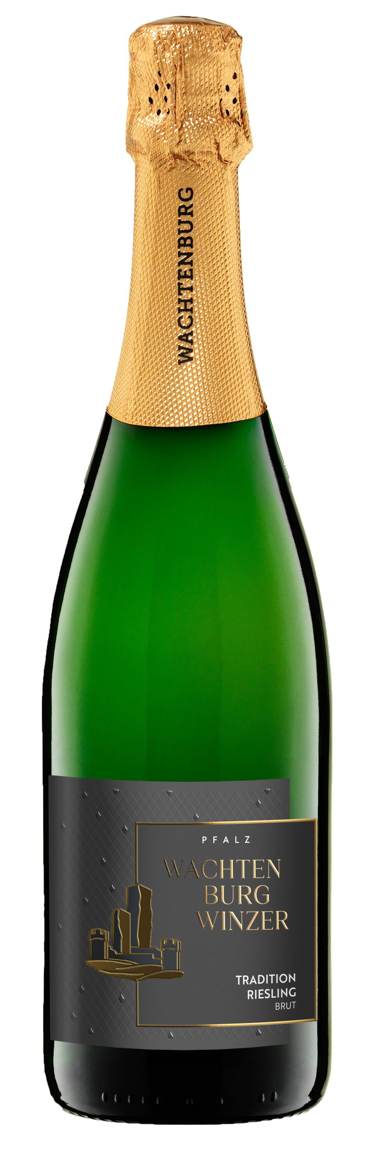 Wachtenburg Winzer Wachenheim Riesling Sekt Pfalz Brut – helle Sektflasche mit feiner Perlage im Glas