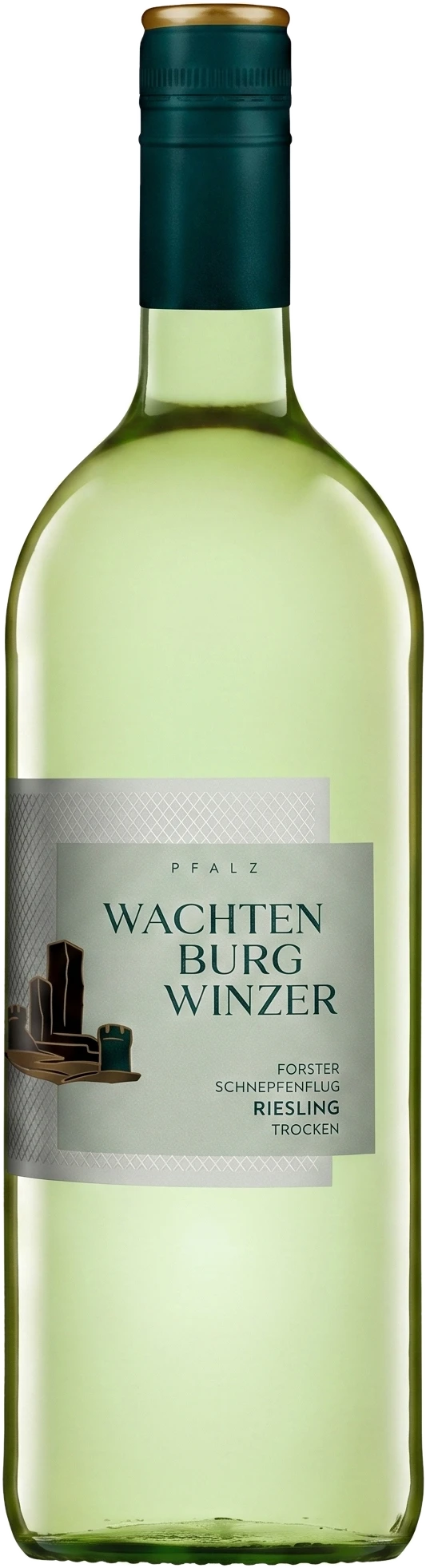 Wachtenburg Winzer Forster Riesling Schnepfenflug – trockener Weißwein in klarer Flasche mit Etikett.