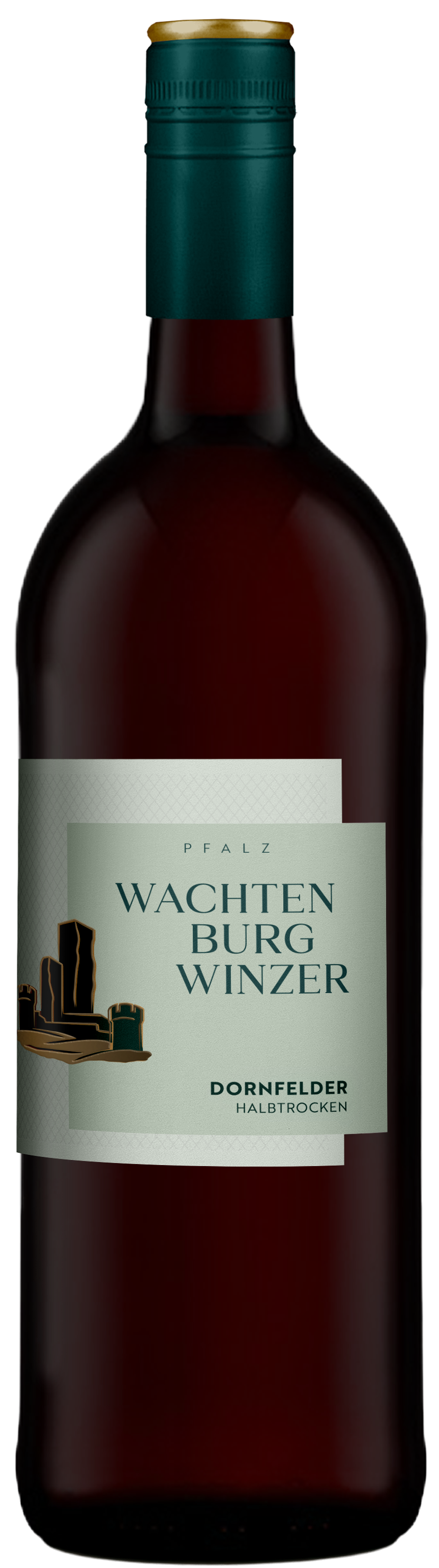 Wachtenburg Winzer Dornfelder Pfalz QbA Semi-Dry, 1.0-litre bottle, deep red label, red wine