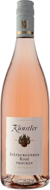 Bottle of Spätburgunder Rosé from Weingut Künstler, light salmon pink, elegant label