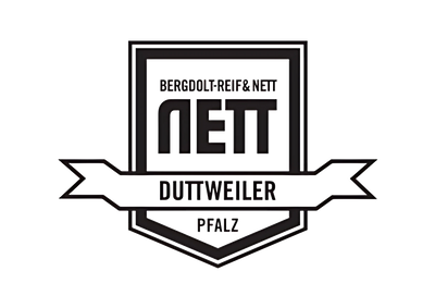 Logo des Weinguts Bergdolt-Reif & Nett, Duttweiler Pfalz, in schwarz-weißer Wappenform mit Banderole