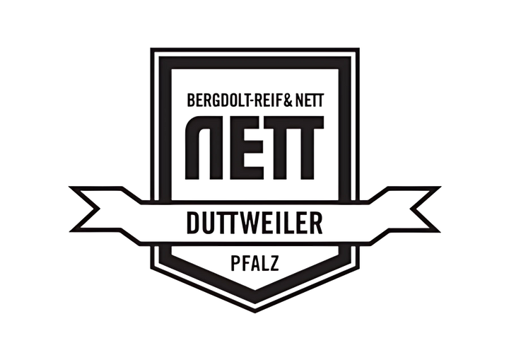 Logo des Weinguts Bergdolt-Reif & Nett, Duttweiler Pfalz, in schwarz-weißer Wappenform mit Banderole