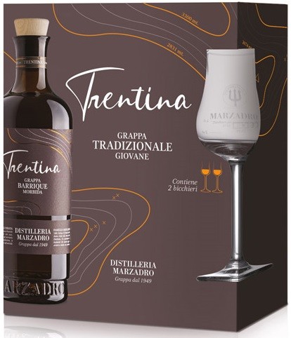 Marzadro La Trentina Morbida Grappa 0,5l in Geschenkpackung inkl. 2 Gläser